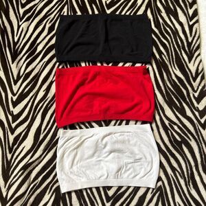 Bundle of 3 bandeau tube tops in black, red, and white no padding